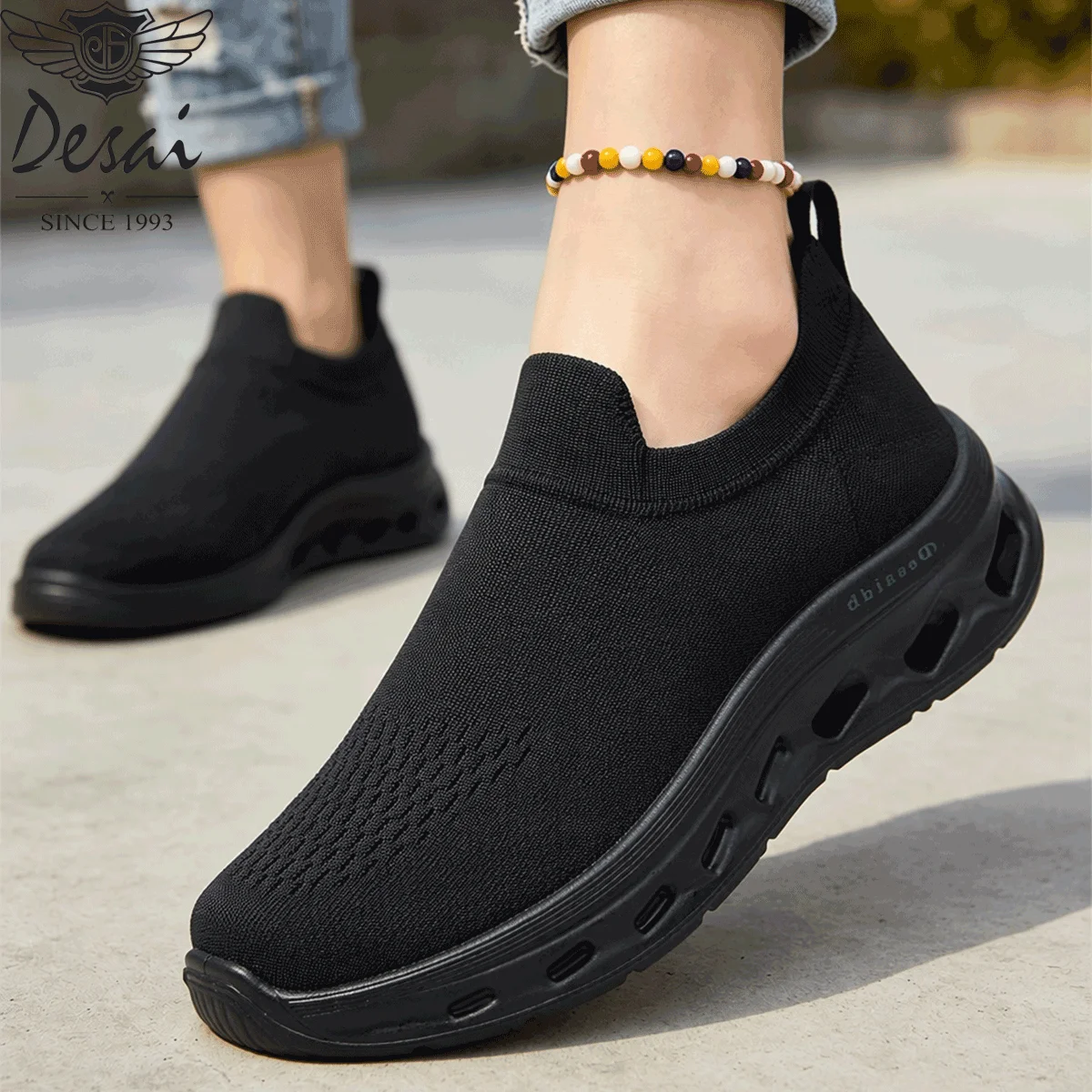 Desai Men's 2026 Autumn Slip On Mesh Casual Sports Shoes Hollow Cushion Sole Sneakers School Supplies Student Daily Outdoor