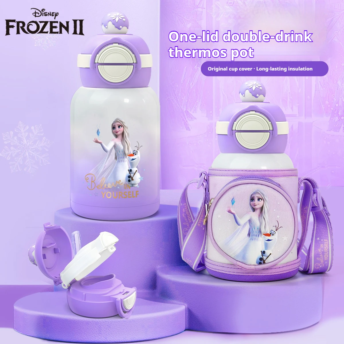 

1pc 600ml Disney 316 Stainless Steel Insulated Tumbler Dual Drink and Straw Leakproof and Long Lasting Portable Strap for Carry