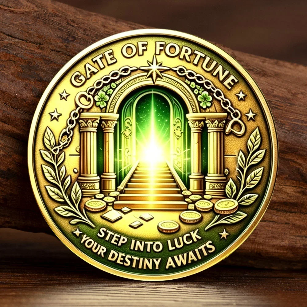 Flat Green Wishing Four-Leaf Clover Commemorative Coin Gate of Fortune Collection Coin Gold Plated Lucky Gift