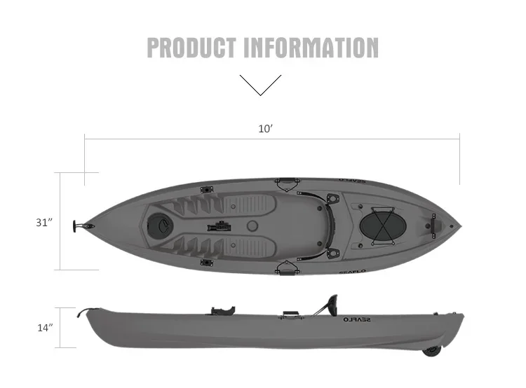 10ft 1 Person HDPE Plastic Boat Fishing Kayak Equipped With Front And Rear Storage Compartments Recessed Fishing Rod Mo