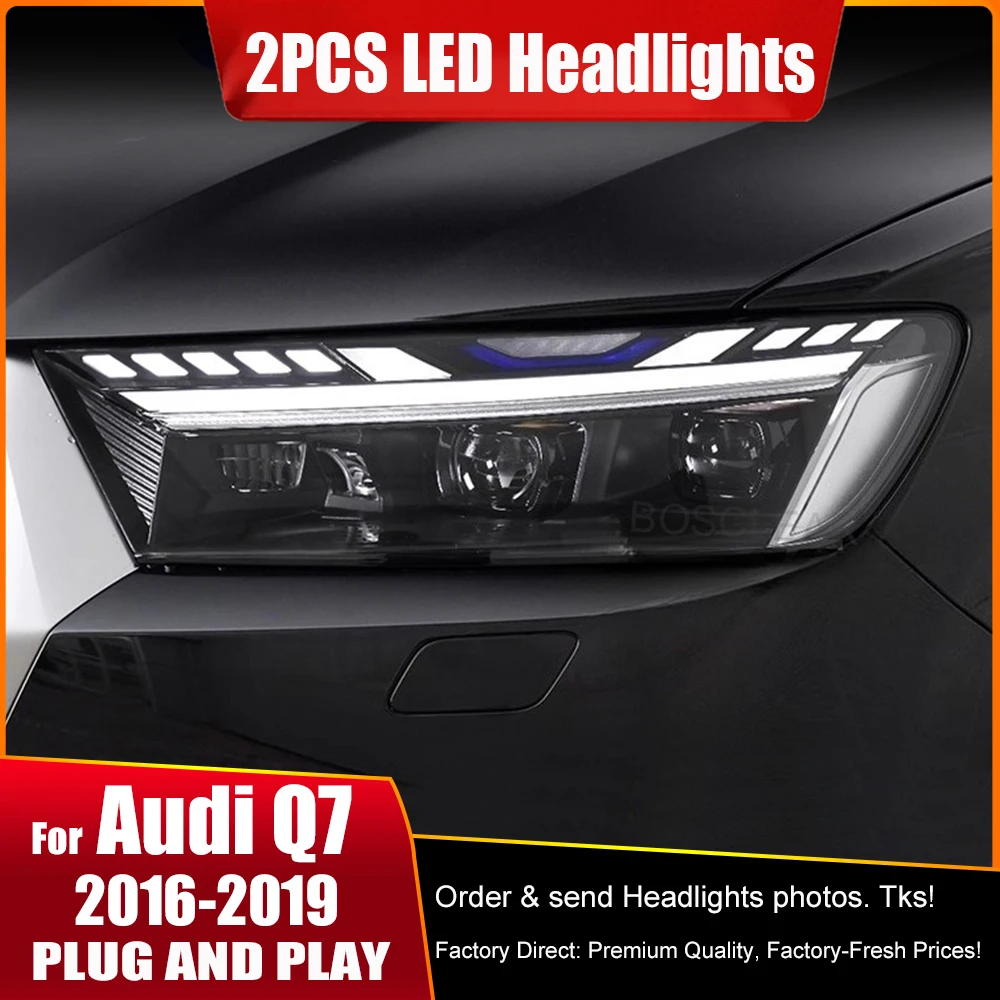 1 Pair LED Headlight Assembly for Audi Q7 2016-2019 Headlights Plug and Play with LED DRL Dynamic Turning Front Headlamps