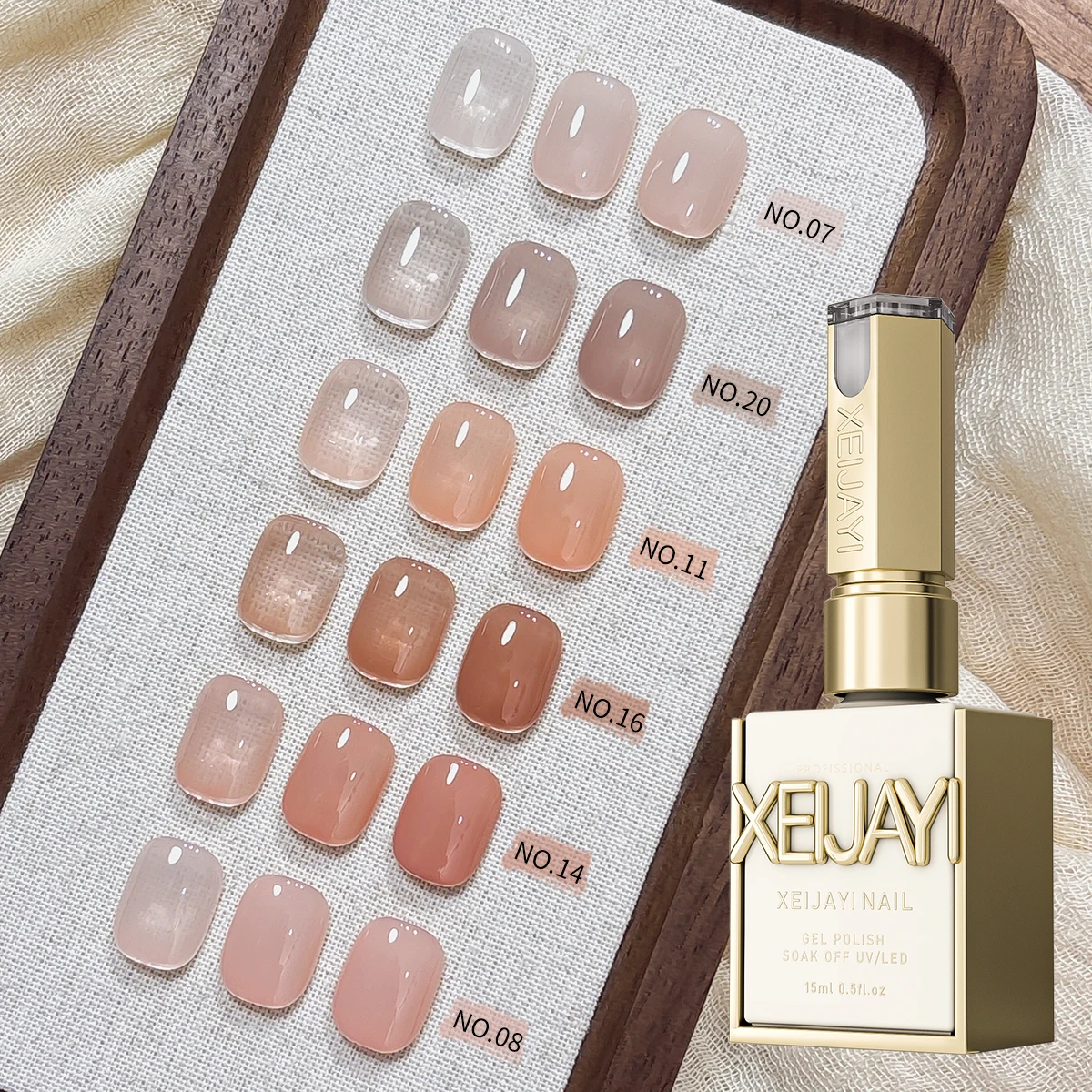 XEIJAYI 6 Stück 15 ml Nagellack – Jelly Ice Transparent Nude, abziehbare UV-LED, formaldehydfrei, ovale Form, glänzende Oberfläche, für N