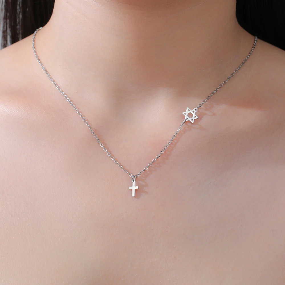 داوابارا نجمة داود وقلادة الصليب الإيمان اليهودي الفولاذ المقاوم للصدأ الحد الأدنى مجوهرات الدينية المسيحية