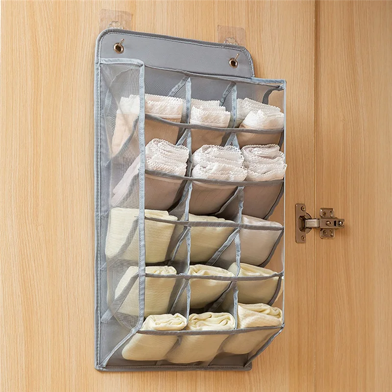 

A15F-15/5 Grids Bra Underwear Compartment Bag Wardrobe Socks Garments Holder Bag Wall Hanging Clothes Storage Box Hanger Bag