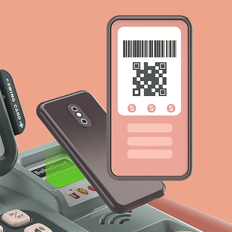 JY-25개 미니 시뮬레이션 전자 슈퍼마켓 계산대 키트 다기능 어린이 역할놀이 세트