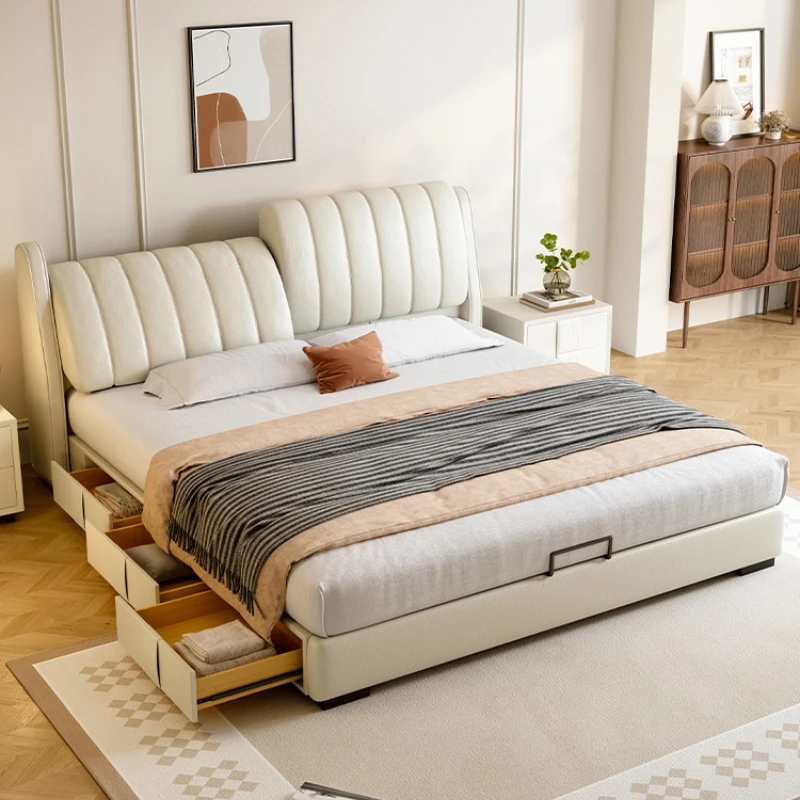 

French cream wind piano key leather Italian minimalist small apartment master bedroom double large soft bag wedding