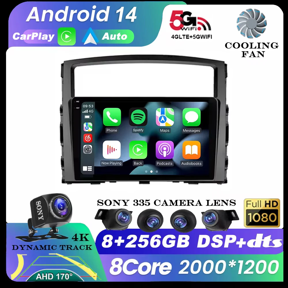 8GB + 256GB Android 14 วิทยุสําหรับMitsubishi Pajero 4 V80 V90 2006-2014 รถสเตอริโอมัลติมีเดียPlay auto GPSนําทาง