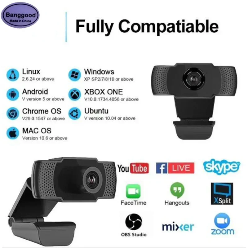 Q9 1920 x 1080P HD Webcam Computer PC 30FPS 2 Mega Pixels Video Calling WebCamera with Noise Cancelling Microphone HDWeb Camera