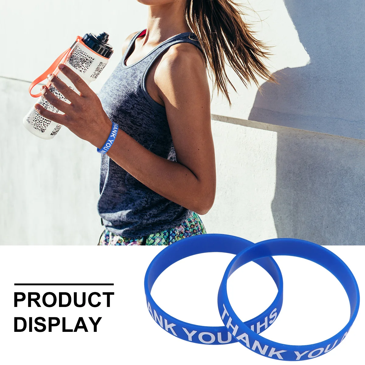 2 個ありがとうリストストラップシリコンソフト肌に優しい快適なフィット感スタイリッシュな手の装飾クリアプリント長持ちする使用