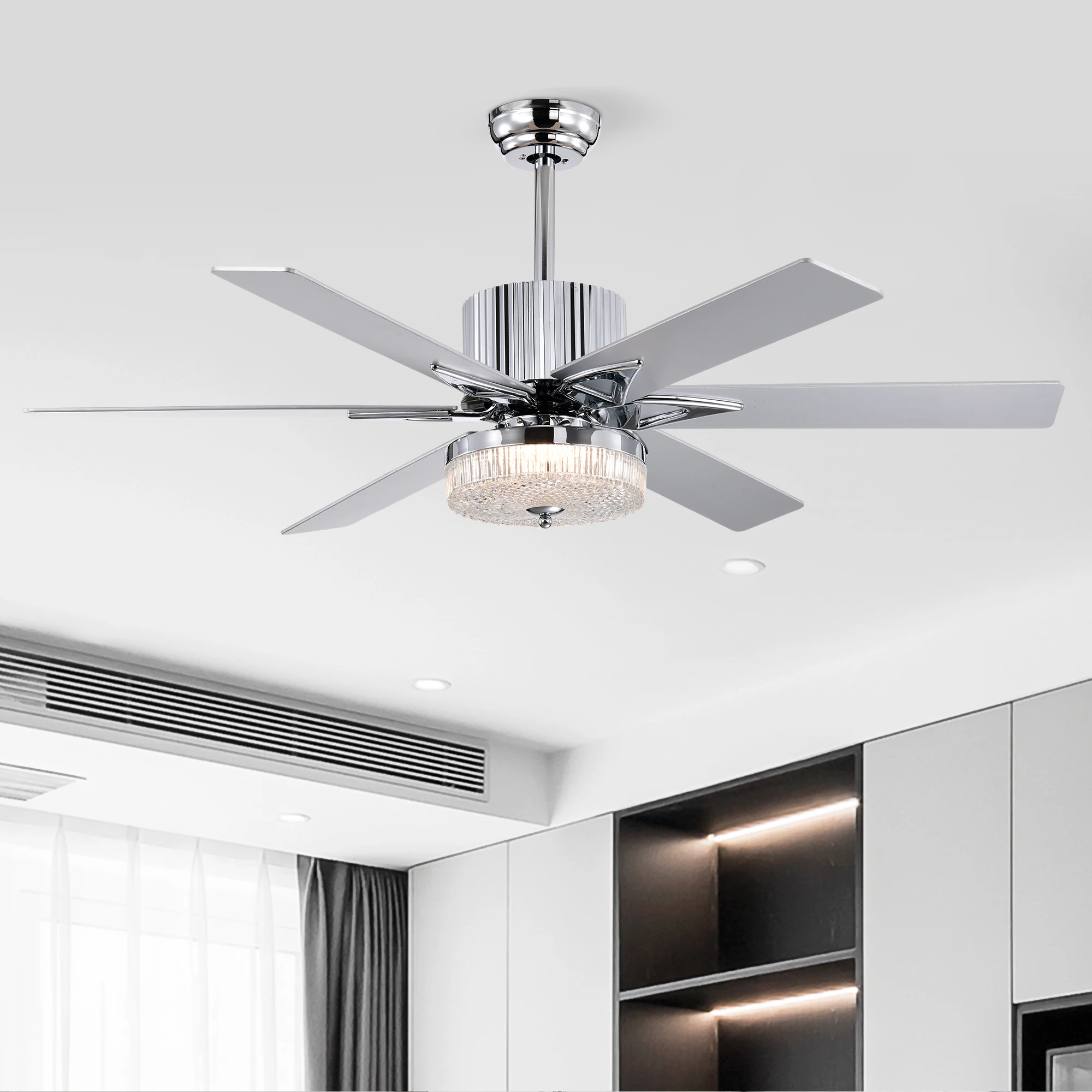 

52 inch silvery fan light with led lights 6 fan blades 3 speeds timable indoor ceiling fan black friday decorative ceiling fan