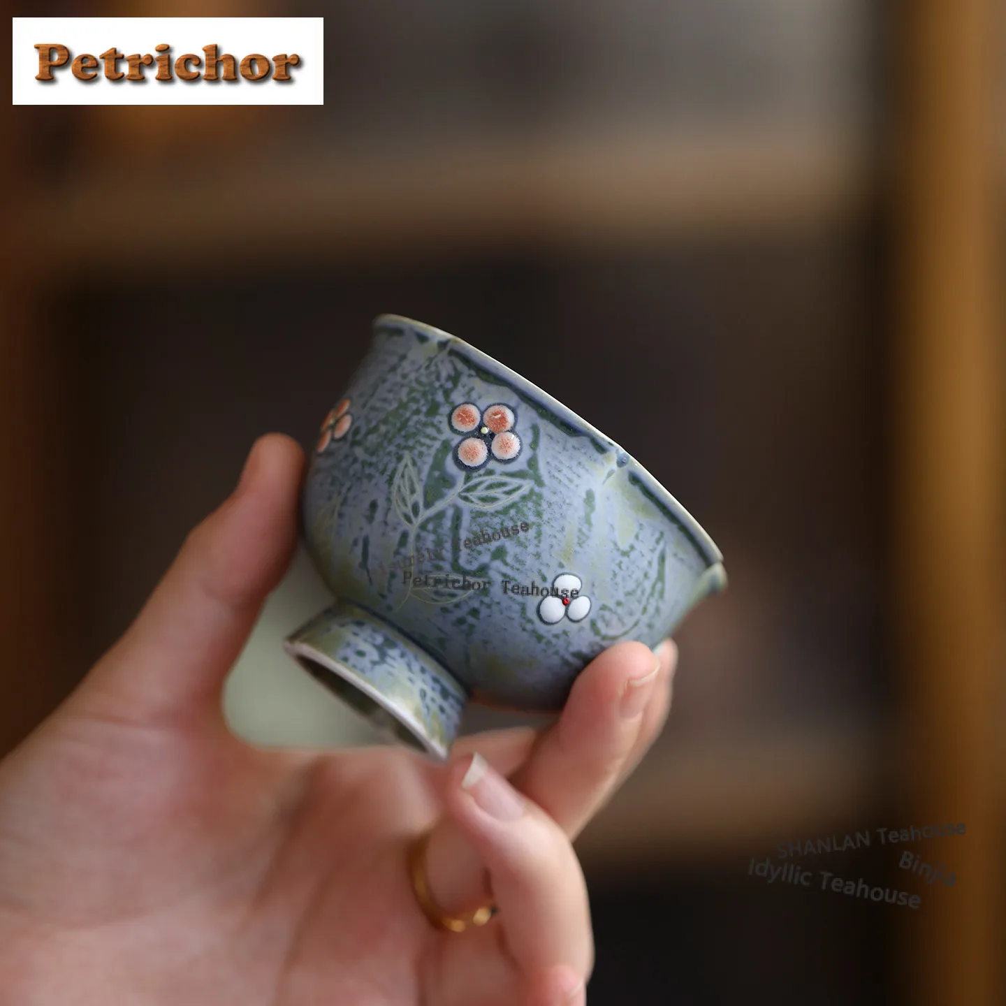 100ml Turquoise Green Kiln Fambe Flower Mouth Teacup Japanese Tea Bowl Single Cups Tea-tasting Meditation Cup Chazhan Master Cup