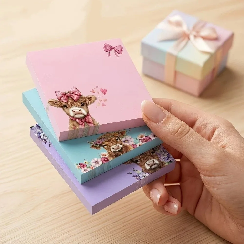 Stickers Cartoon Design Sticky Notes Set 80 Pages Cute Cow Self-Stick Notes Square Notepad Memo Pads School Supplies