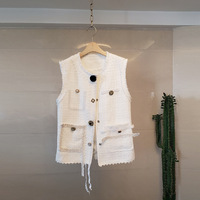 2024 Spring Autumn New Fashion Diamond Button Vest Coat Tweed Top Women Best Quality Waistcoat