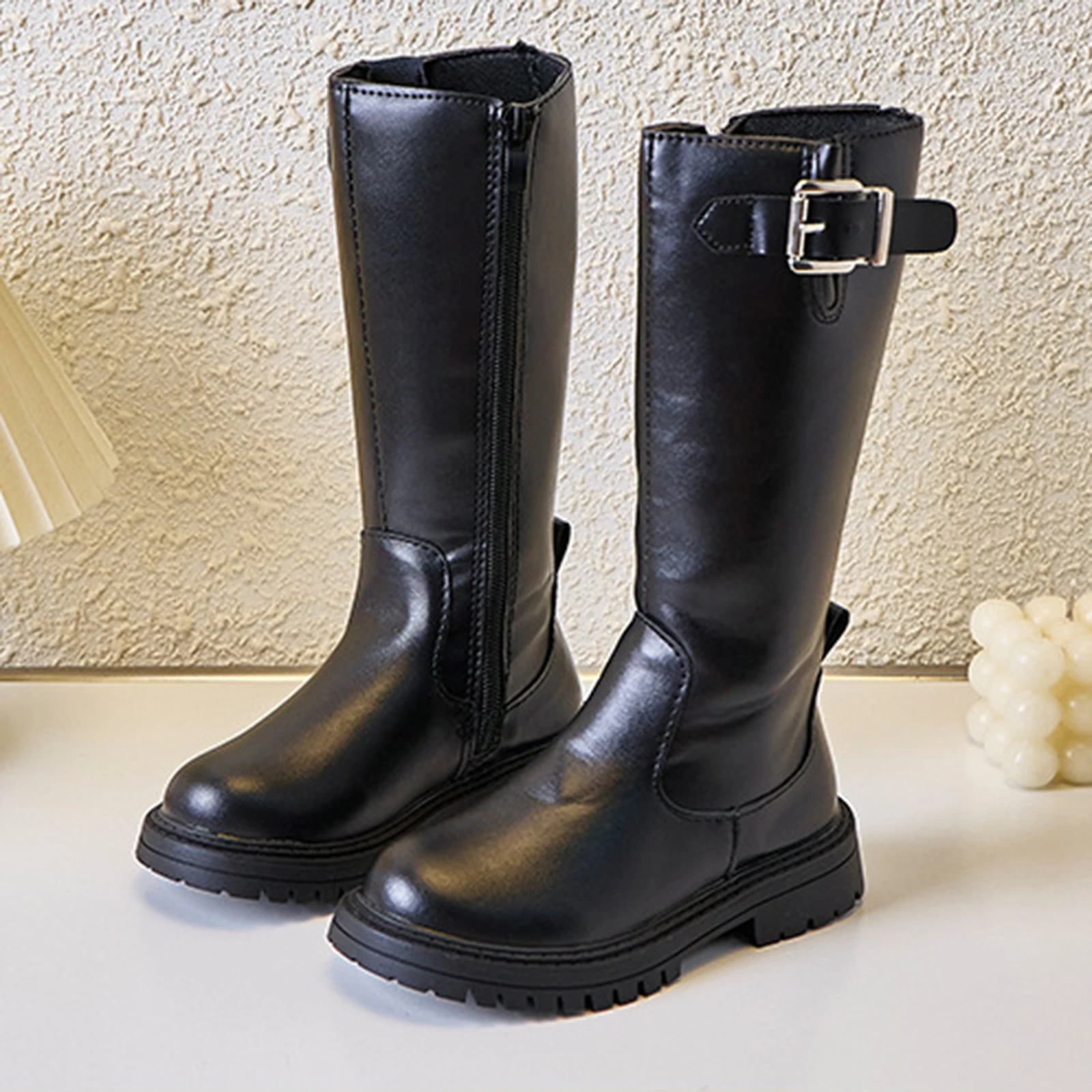 

Classic Black Fashion High Street Cool Baby Girls Warm Round Toe Casual Comfortable Mid Boots Anti-slip Side Zippers Boots