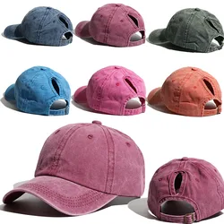 Vintage Ponytail Washed Baseball Cap Women Adjustable Snapback Hat Spring Summer Cap Female Outdoor Sport Running Sunhat