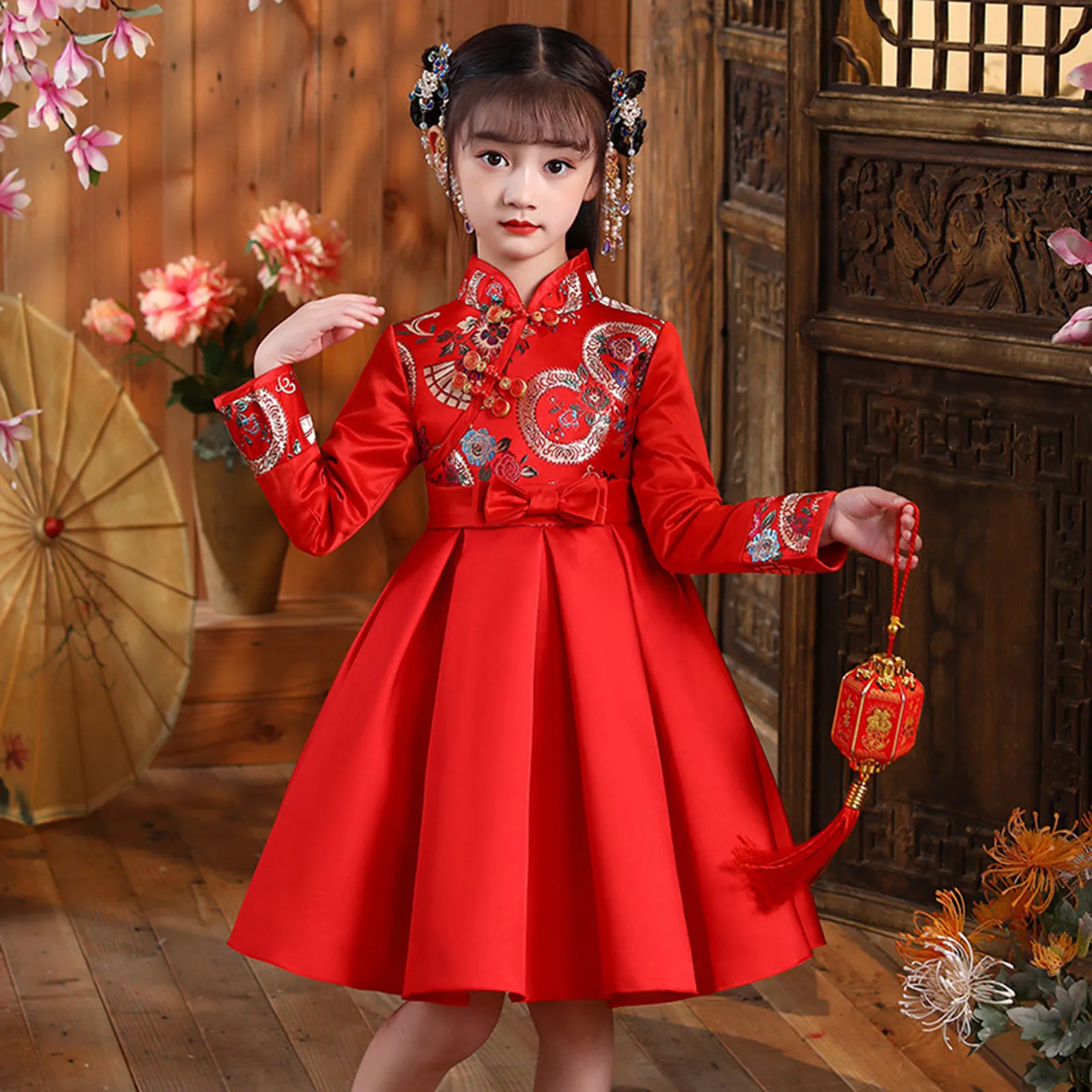 Princess Clothes Suit Dresses Chinese Girls Toddler Warm Tang Year Baby Kids Thick Girls Dress&Skirt Infant Christmas Dress