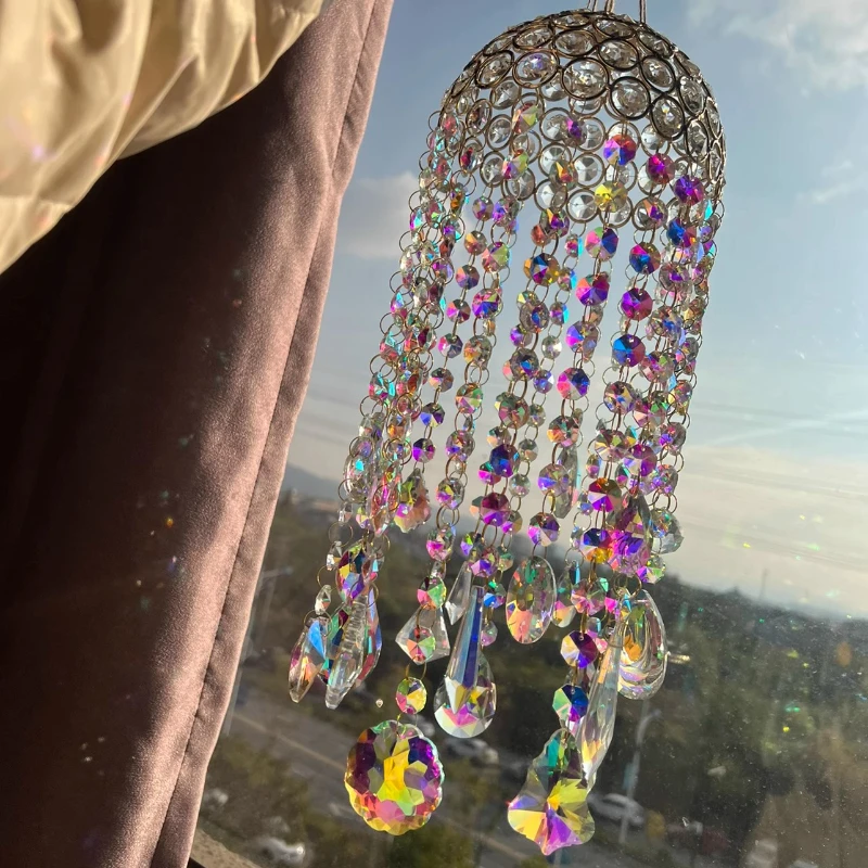 

‌Iridescent Crystal Wind Chime for Garden Decor: Nordic Rainbow Hanging Ornament, Window Prism Decor, Wedding Ceiling Mobile