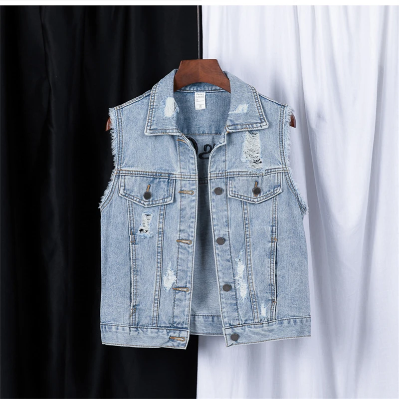 Cowboy Vest Women Denim Vest Jackets Spring Summer New Korean Foreign Trade Casual Coats Trend Letter Autumn Joker Vest 2025 New