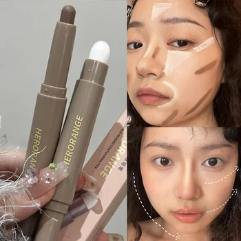 Stick abbronzante a doppia estremità con pennello viso schiarente correttore a lunga durata naso ombretto Contouring penna cosmetici trucco coreano