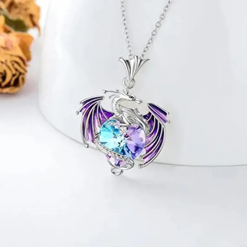 

Dragon Lovers Clavicle Necklace Good Luck Lovers Jewelry Heart Charm Necklace 964A