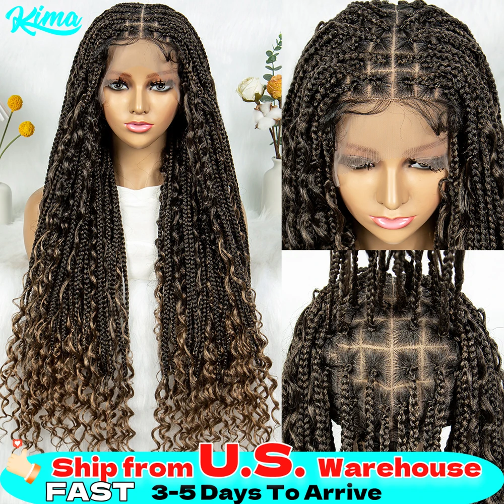 

Kima Синтетические полные кружевные плетеные парики Goddess Bohemian Box Braids Wig Knotless Boho Braiding Wigs с детскими волосами для чернокожих женщин