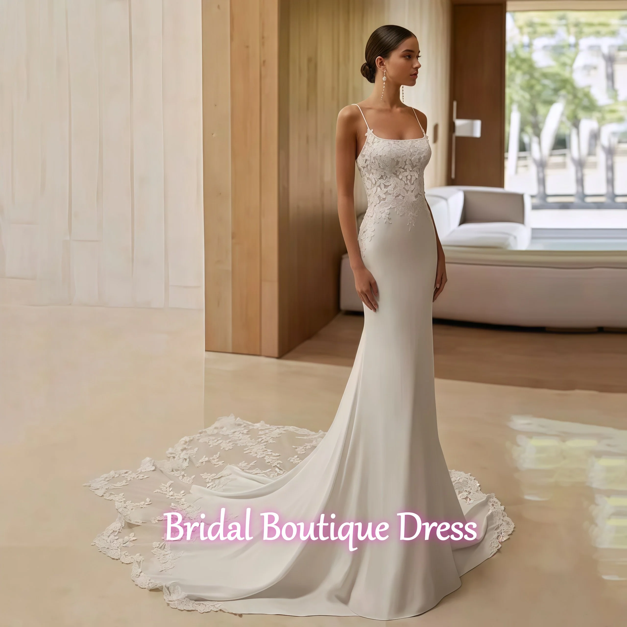 

Customized Sexy Wedding Dresses Mermaid Lace Satin Bridal Gown Women Sleeveless Court Train Bride Dress Robe De Mariee