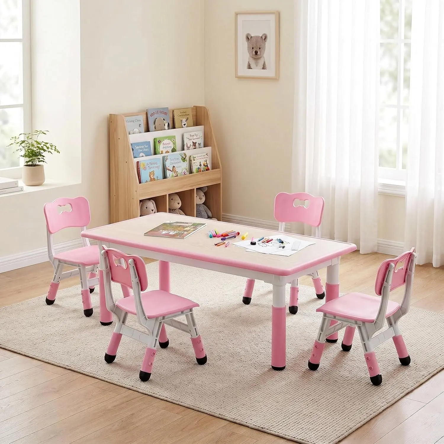 Kids Table & Chair Set, Height Adjustable Graffiti Desktop, 47.2