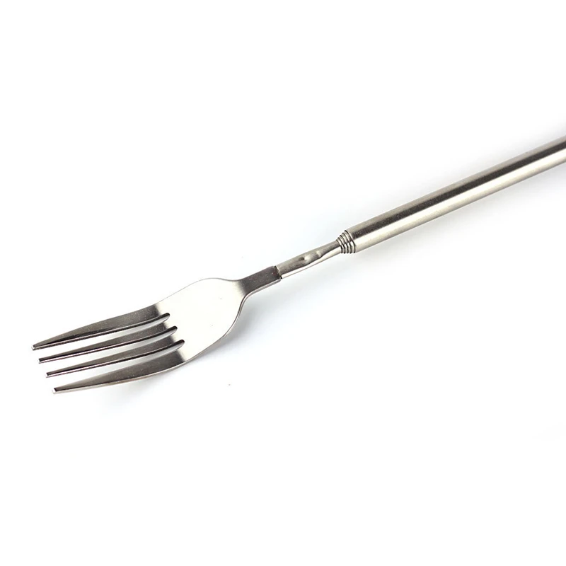 الفضة المقاوم للصدأ تلسكوبي للتمديد شوكة عشاء الفاكهة الحلوى أدوات المائدة الطويلة الشوك شواء اللحوم شوكة أواني المطبخ أدوات المائدة #6