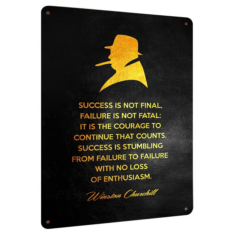 Winston Churchill Inspirational Quote Metal Wall Art Office Decor Motivational Poster for Study Room
