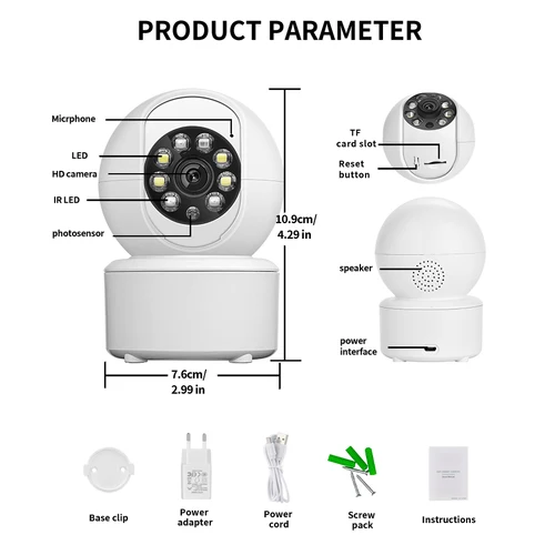 Imagen 2 del producto Cámara de seguridad inalámbrica WIFI de 1080P, CCTV para el hogar, monitor de bebé, visión nocturna a todo color, seguimiento automático, audio bidireccional ICSEE