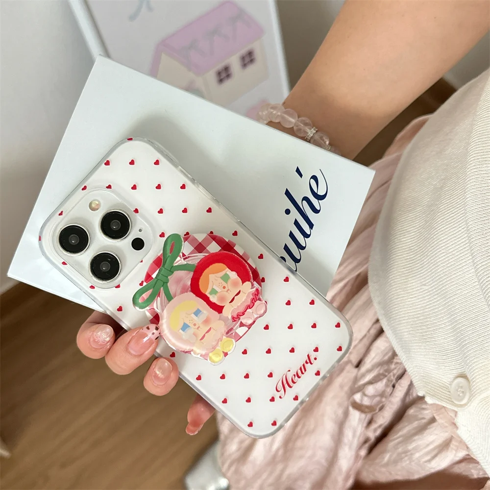 아이폰 13 14 15 16 Pro Max용 한국 INS 심플 러브 만화 자석 스탠드 보호 케이스, 15 Pro용 충격 방지 케이스