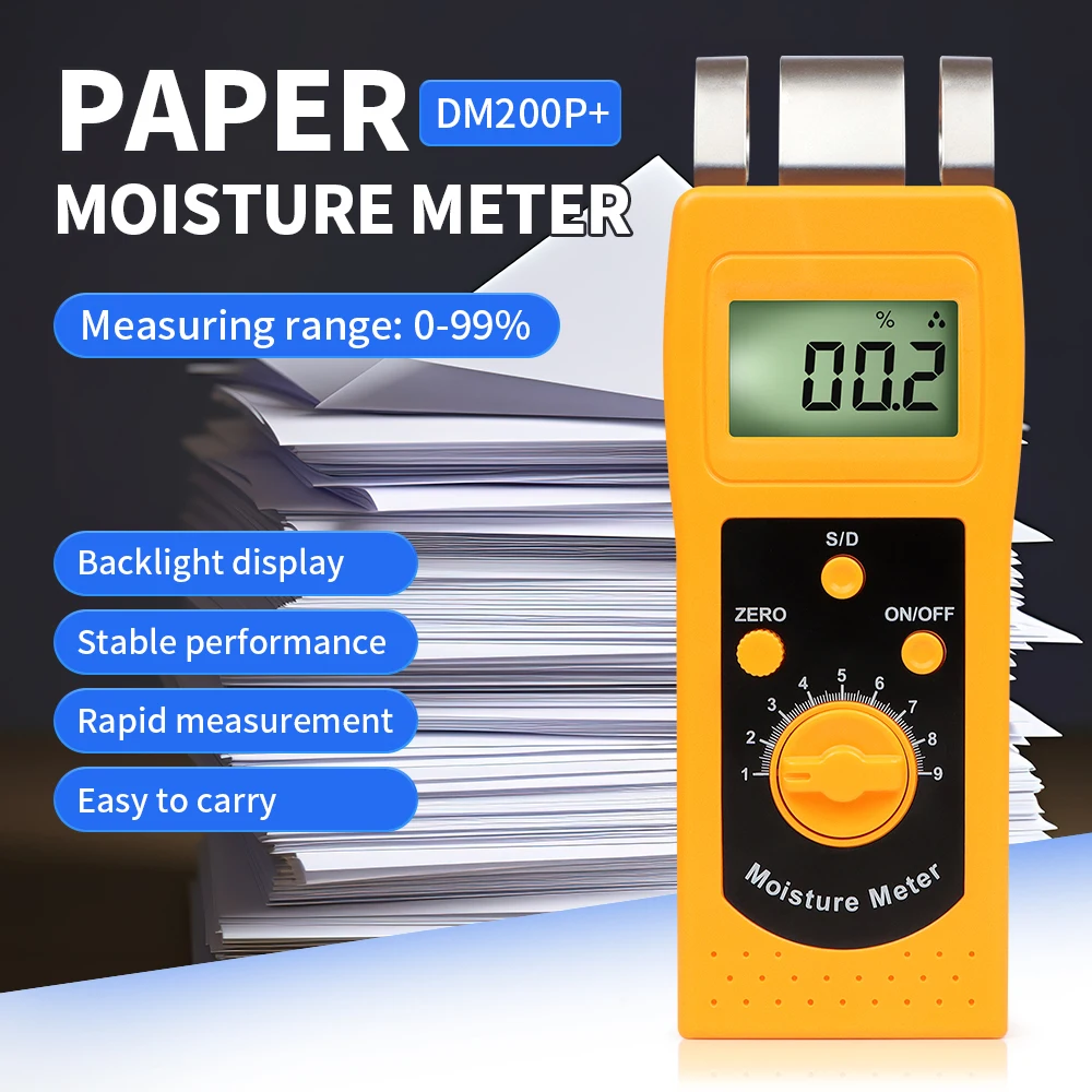 DM200 Hygrometer Accurate Wood Moisture Tester LCD Display Digital Carton Moisture Detector Concrete Meat Carton Moisture Meter