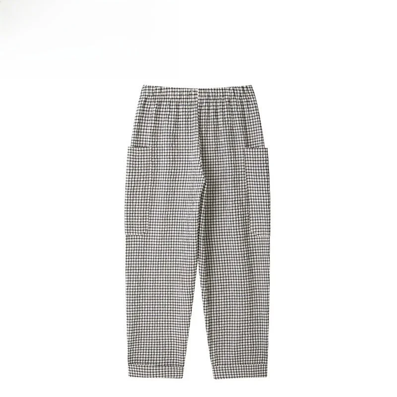Fashionable Checkered Elastic Waist Women's Pants High Waist Straight Leg Casual Trousers Stylish Versatile Polyester Fiber