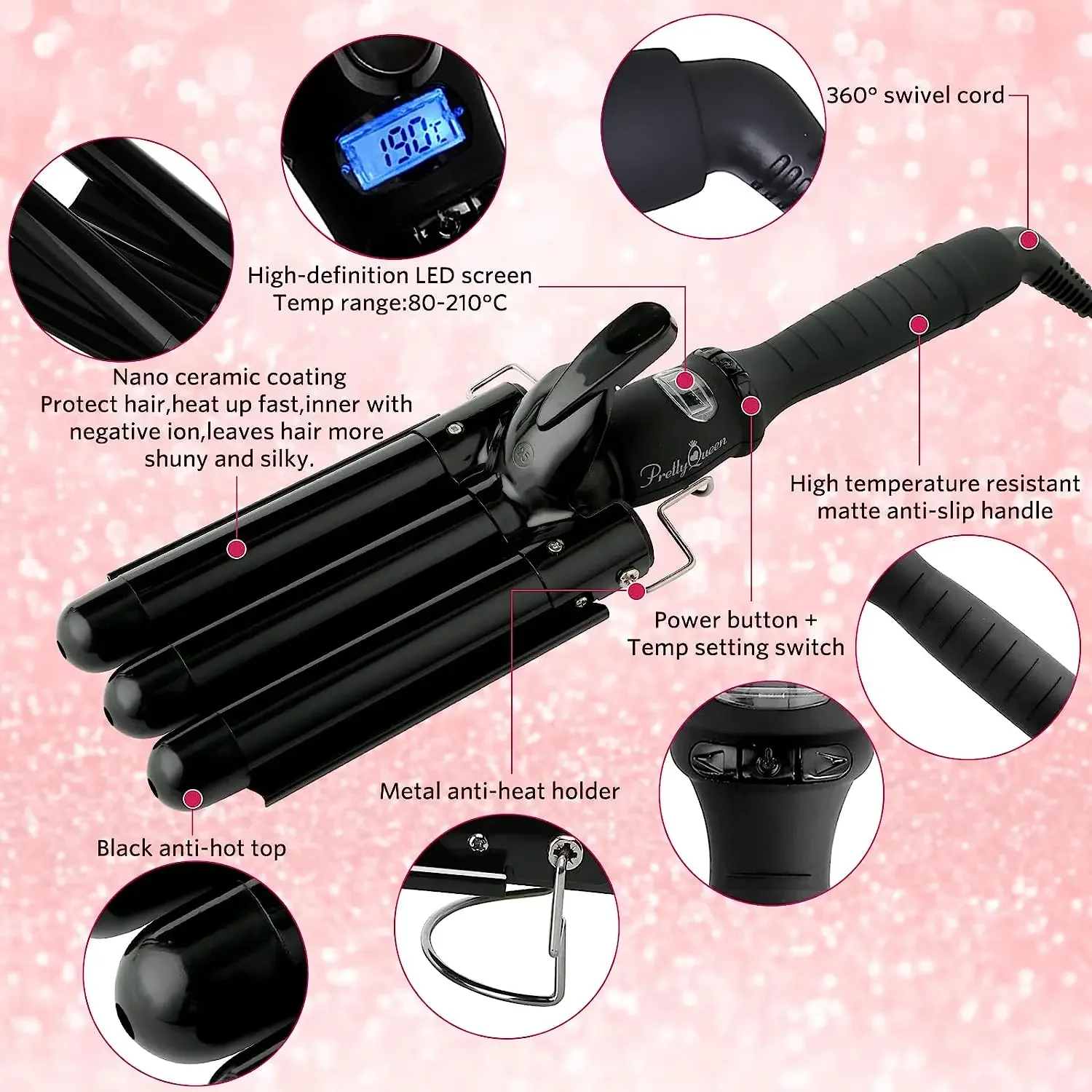 3 Barrel Curling Iron Wand Electric Professional Ceramic Hair Curler Roller Lcd Curling Iron Waver Fashion Styling Tools