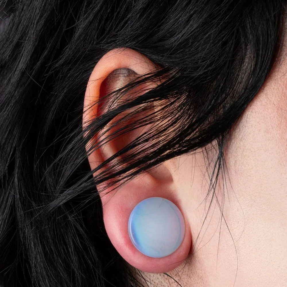 Pair Opalite Solid Stone Ear Gauge Plugs Single Flare Tunnels Stretching Expander Unisex Ear Stretcher Body Piercing Jewelry