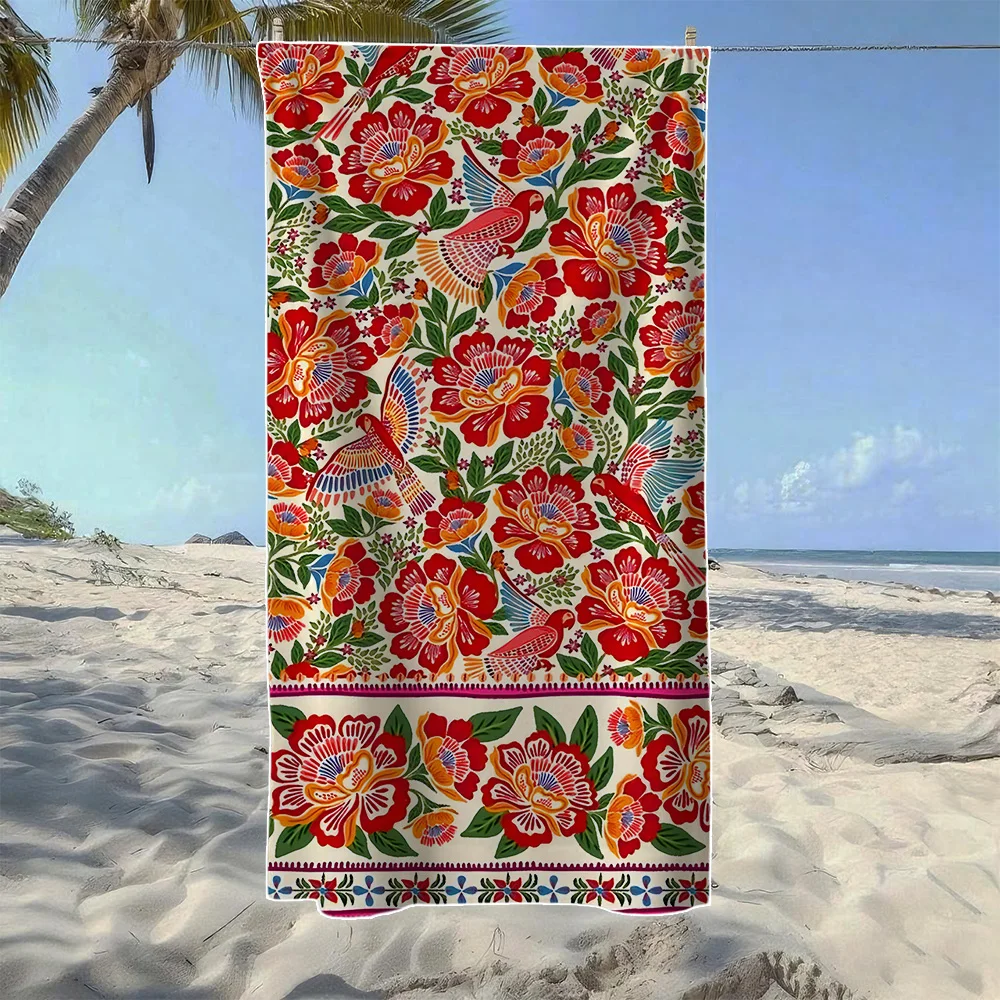 Vintage Floral & Pink Mandala Pattern Beach Towel, Soft Durable Quick-Drying, Ideal For Summer Beach, Swimming & Camping