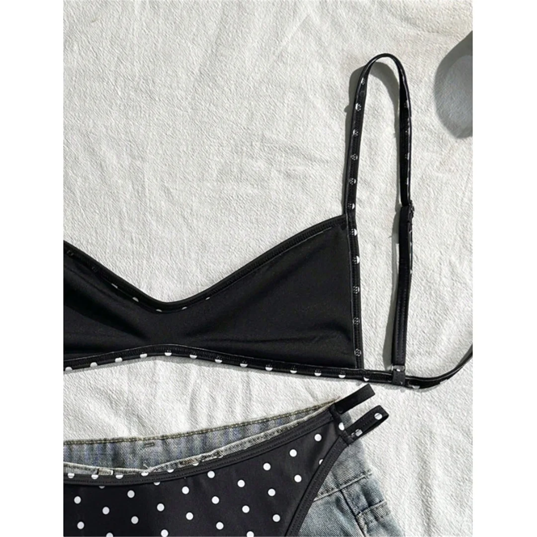 S - XL Polka Dot V-Ausschnitt Bikini Damen Bademode Zweiteiliger Bikini-Set mit hohem Beinausschnitt Badeanzug V8147 – Detail 6