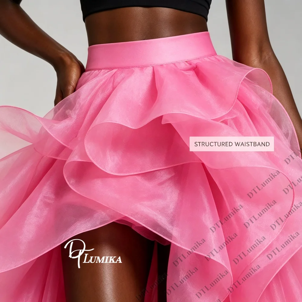 Ruffle High Low Skirt with Train A-line Asymmetrical Tiered Long Maxi Skirt for Quinceanera Prom Evening Party Formal Wear