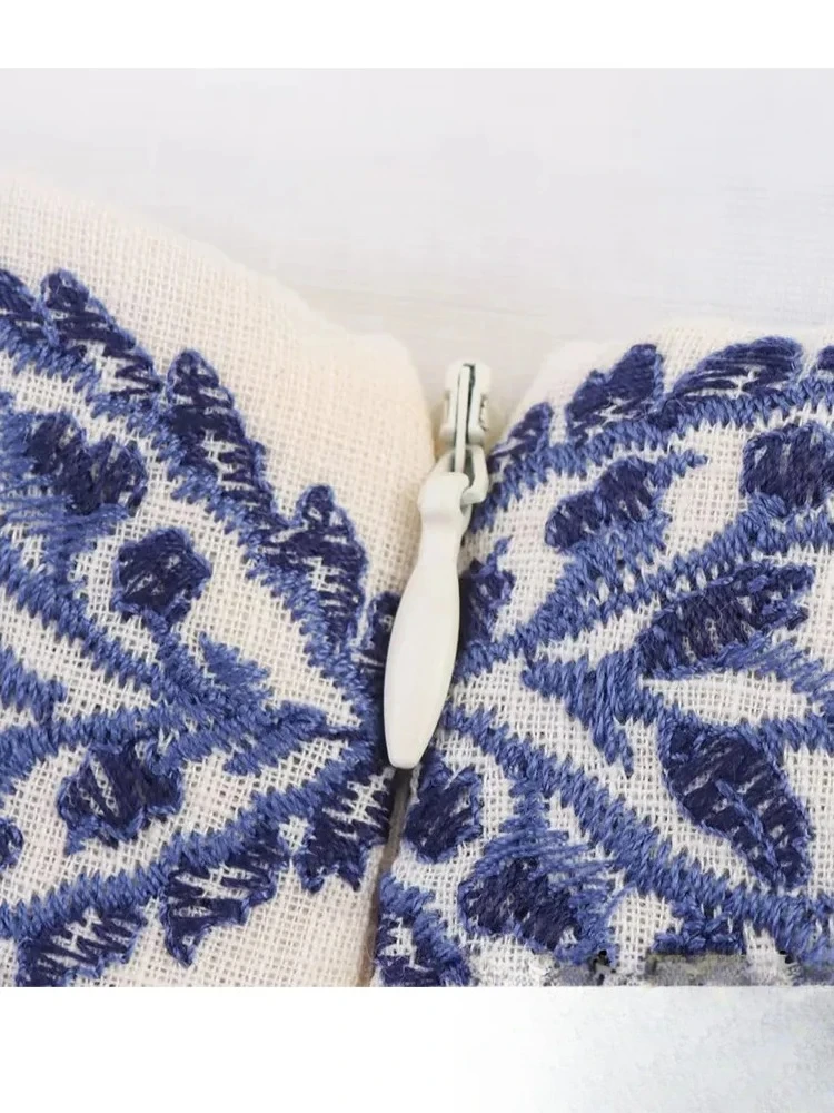 KONDALA Casual Chic Abito da donna Ricamo Cami Senza maniche Backless Cerniera Dritto Abiti lunghi Moda 2025 Abito estivo