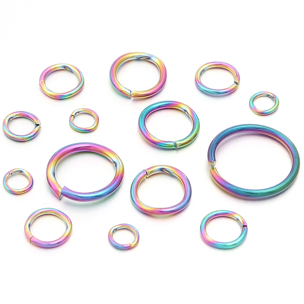 20-50pcs 4-12mm Stainless Steel Rainbow Color Jump Ring Single Loop Split Rings Connectors For Jewelry Making Bracelet Supplies