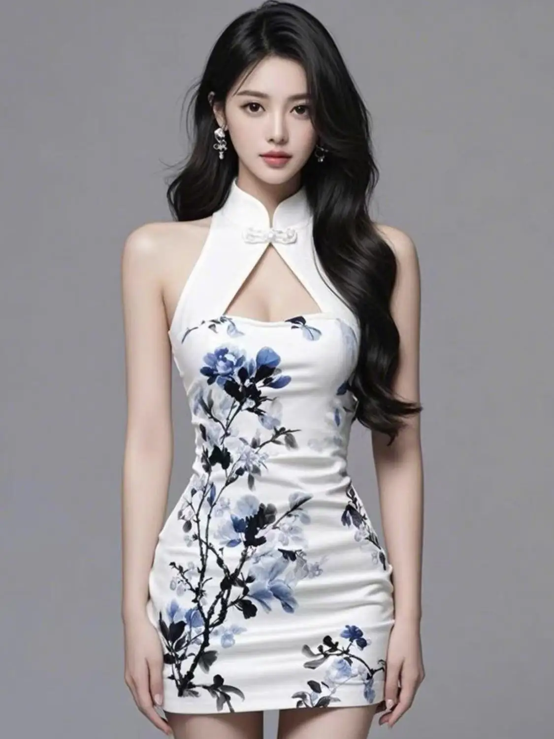 2025 abito cheongsam migliorato in stile cinese da donna scava fuori deisgn gonna qipao corta sexy stampata senza maniche dimagrante in estate