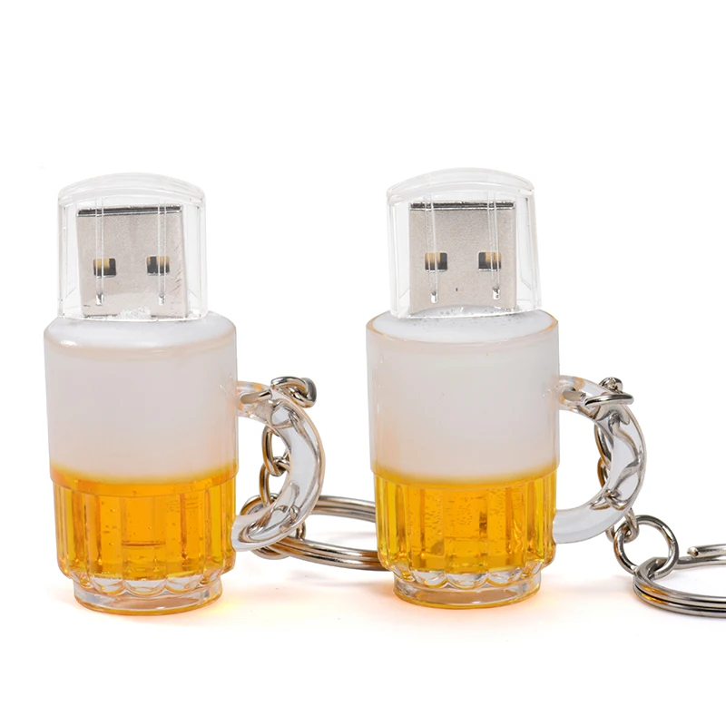 Beer Mug Model Pen Drive With Key Chain USB Flash Drives Plastic Real Capacity Memory Stick 64GB/32GB/16GB/8GB U Disk Pendrive