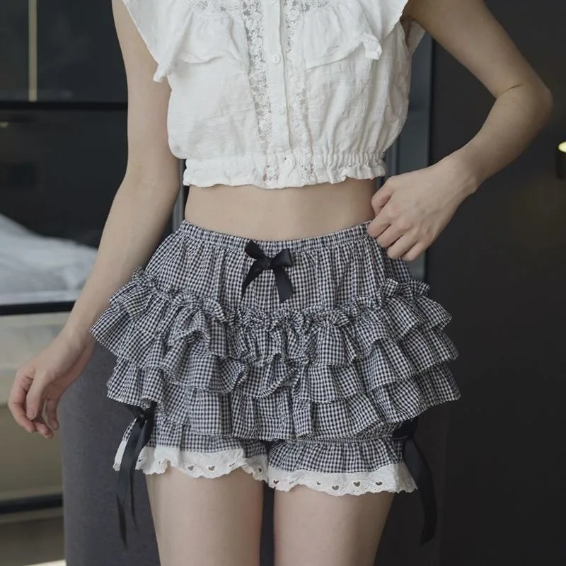 Verão feminino shorts esporte praia curto moda bandagem babados laço arco calças soltas shorts casuais saia saias