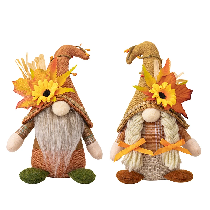 Fall Gnome Maple Leaf and Sunflower Plush Faceless Doll Dwarf Decorations for Christmas, Thanksgiving Decor Gifts