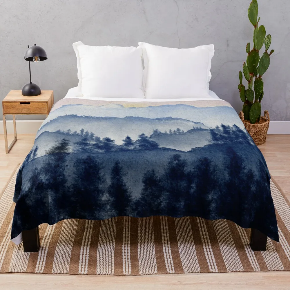 

Watercolor Mountains Throw Blanket wednesday Luxury Brand Blanket Blanket For Sofa Retro Blankets