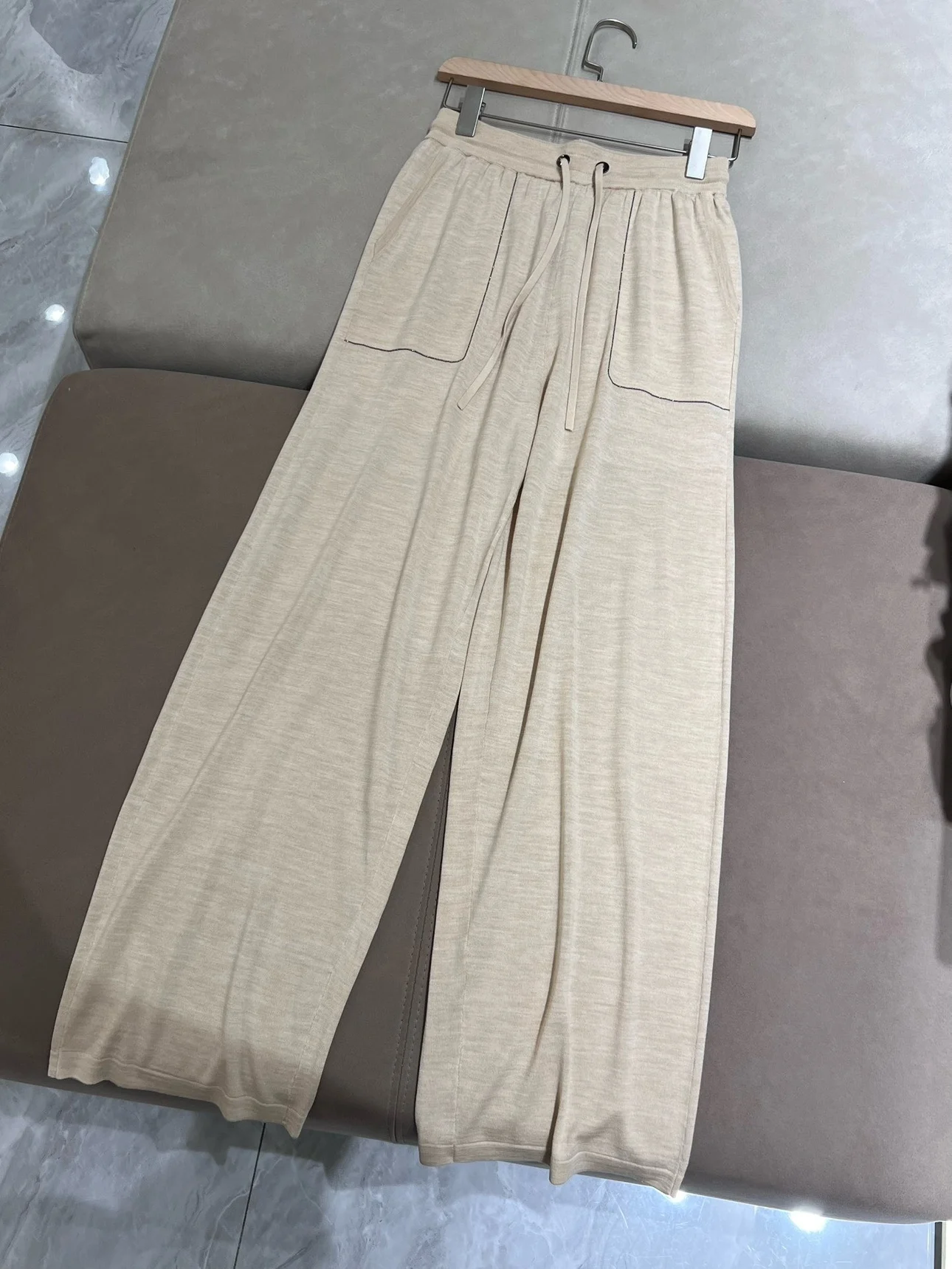 Casual loose silk linen knitted loose straight leg pants