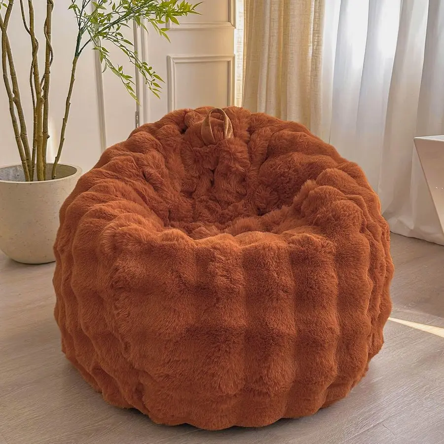 Fluffy Faux Rabbit Fur Bean Bag Cover No Filler, Cozy Fuzzy Stuffed Animal Storage Bubble Large Bean Bag Chair for Plush Toys, S