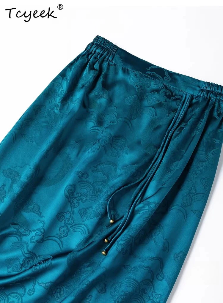 Tcyeek 100% Real Silk Long Skirts for Women 2026 Summer New Arrive Elegant Chinese-style Skirt Lady Clothing Faldones Para Mujer
