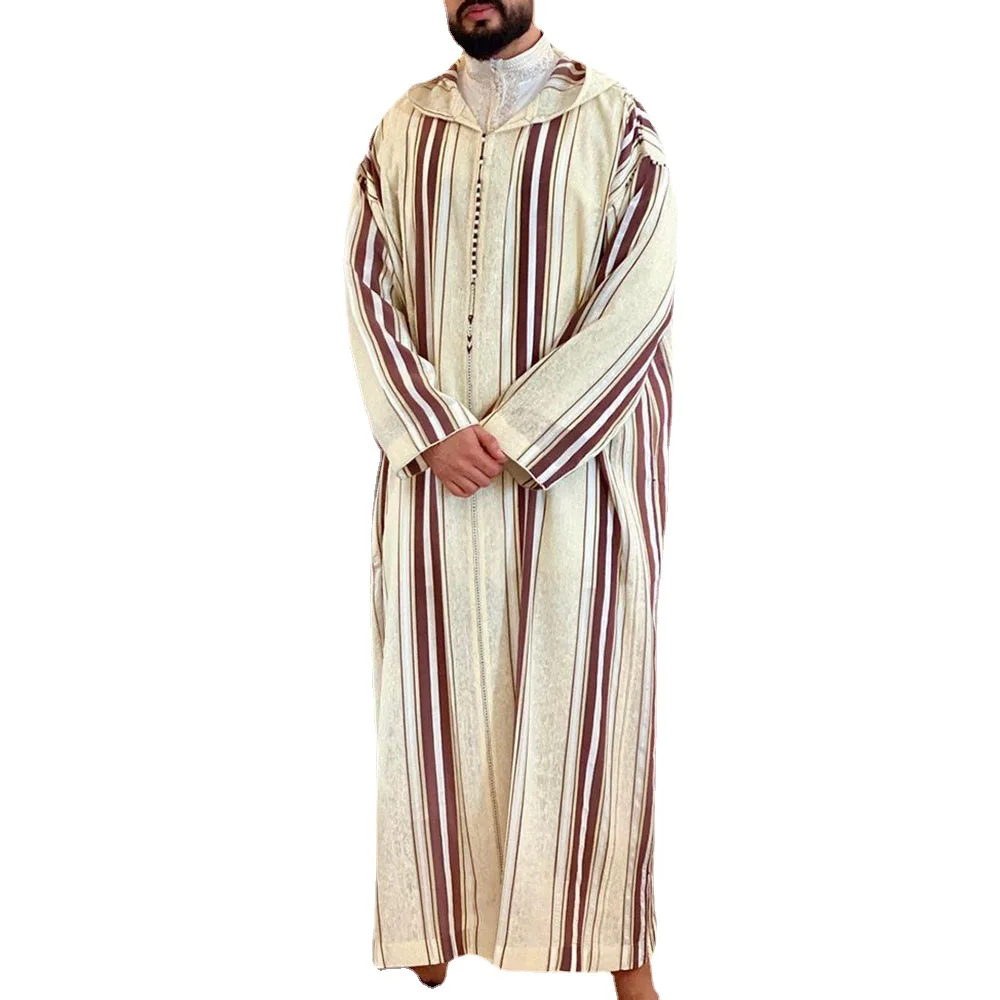 Robe longue musulmane pour homme, vêtement islamique à rayures, Abaya, Dubaï, Maroc, Jalabiya, Ramadan, été, 2024