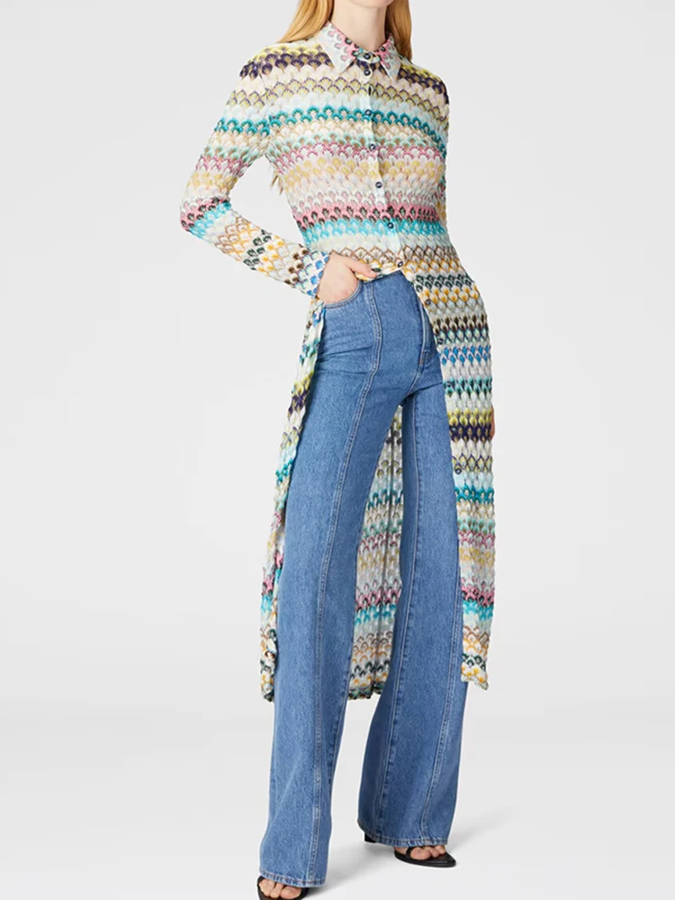 

Spring Autumn Long Sleeve Slim Tops Women Turn Down Collar Elegant Cardigan Shirts 2025 Printing Single-Breasted Ladies Blouses